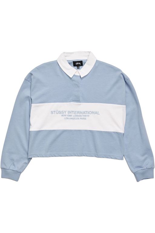 Stussy Womens INT. Panelled Rugby Long Sleeve T Shirt Blue - ORYXC9146